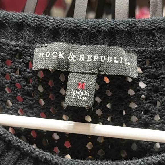 Rock & Republic Black Crew Neck Net Sweater With Stud Detail - Picture 3 of 5